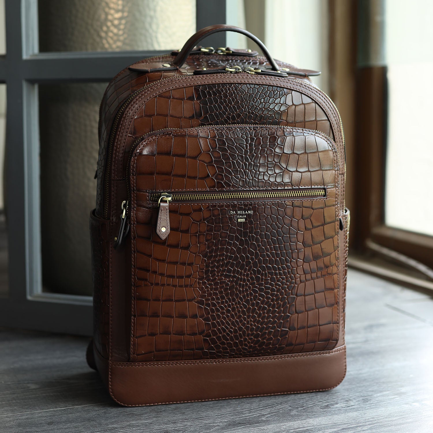 da milano leather backpack Croco Leather Backpack