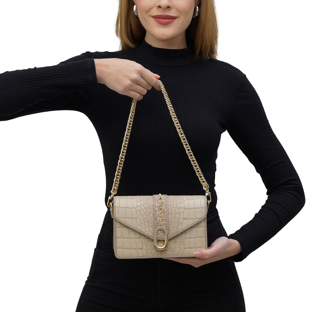 Small Croco Leather Shoulder Bag - Frost