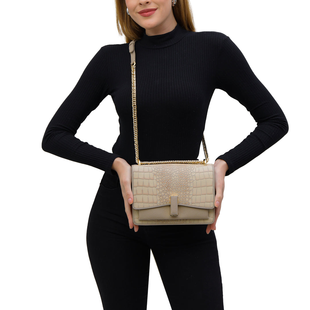 Small Croco Franzy Leather Shoulder Bag - Frost