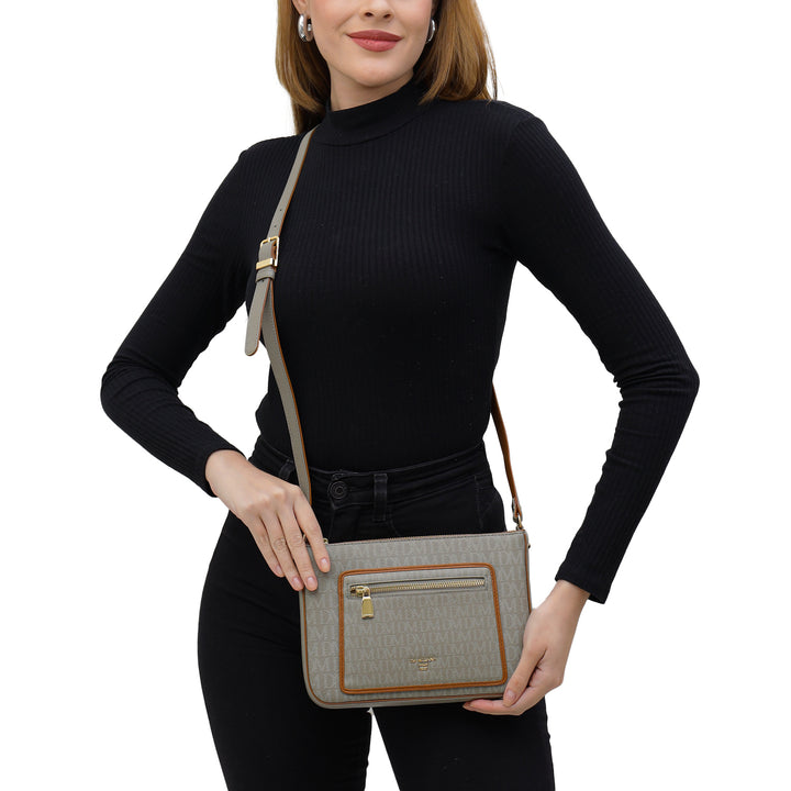 Small Monogram Leather Sling - Stone Grey