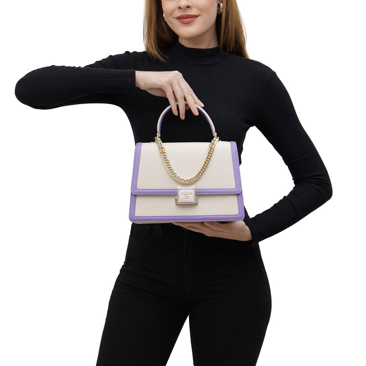 Small Franzy Leather Satchel - Beige