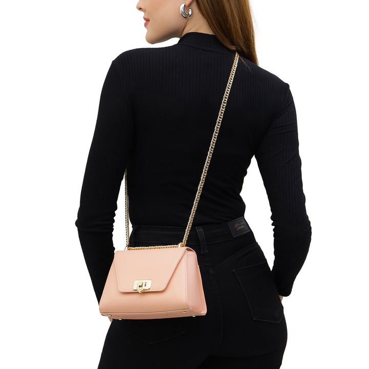 Small Franzy Leather Shoulder Bag - Peach