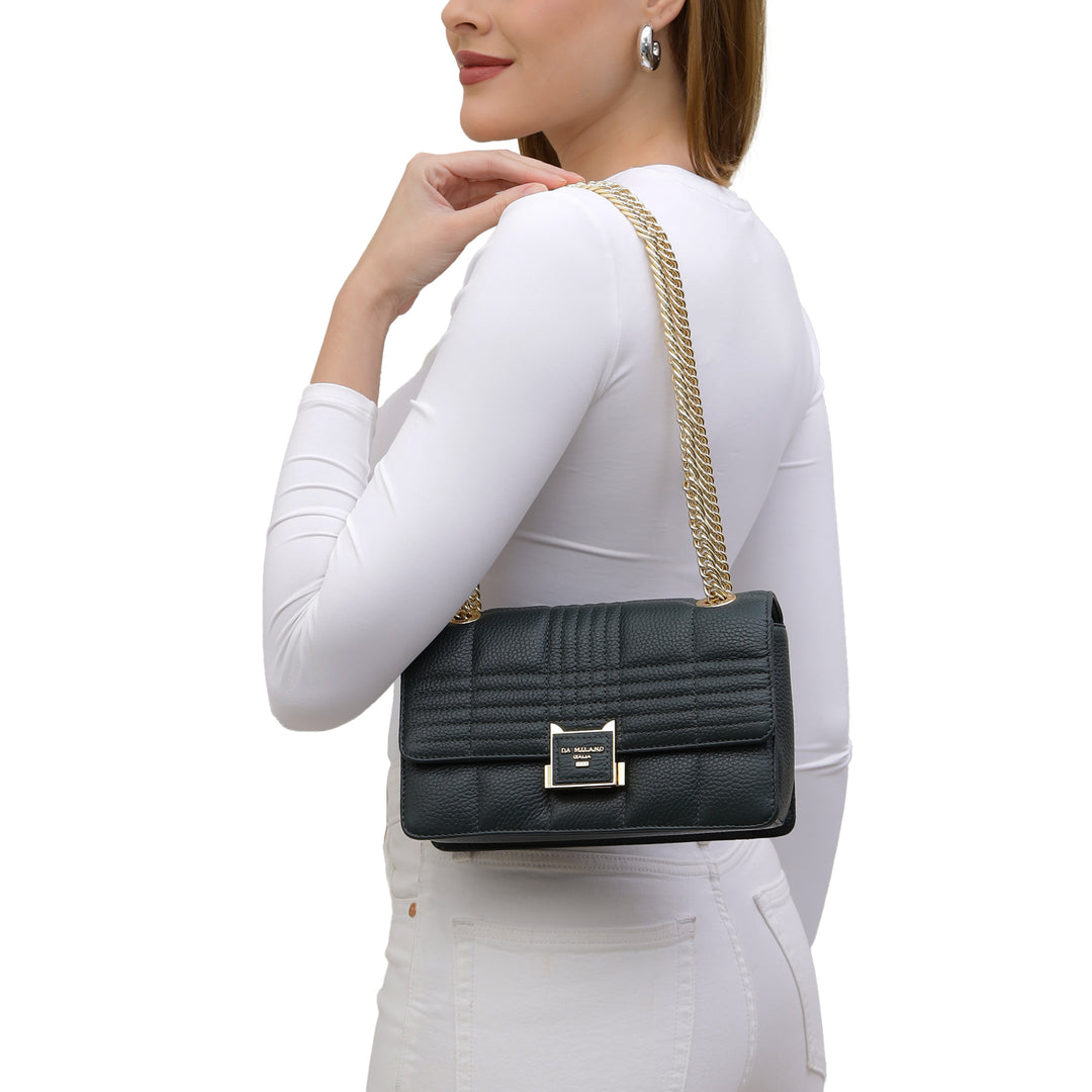 Small Wax Stripe Leather Shoulder Bag - Bottle Green