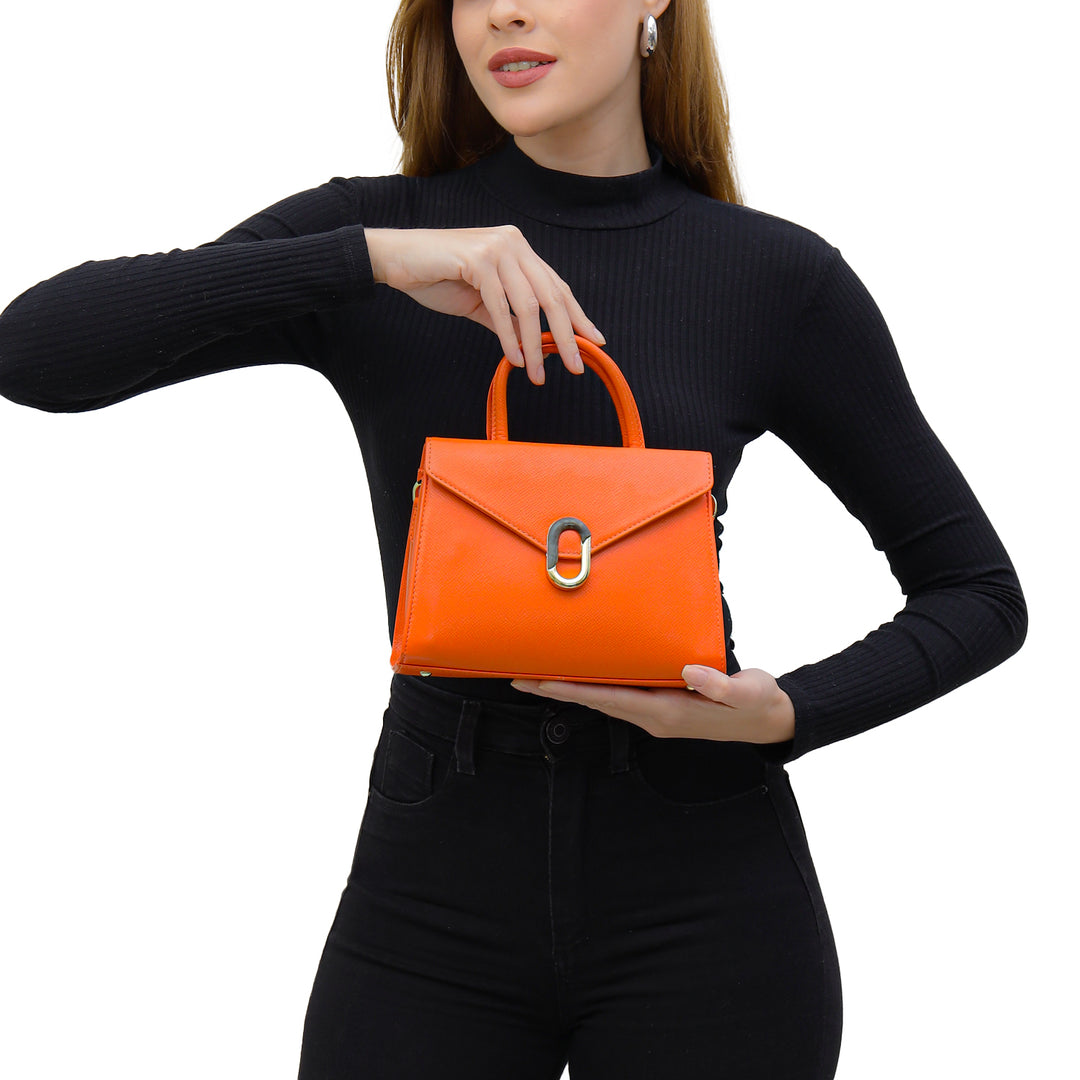 Small Franzy Leather Satchel - Pumpkin