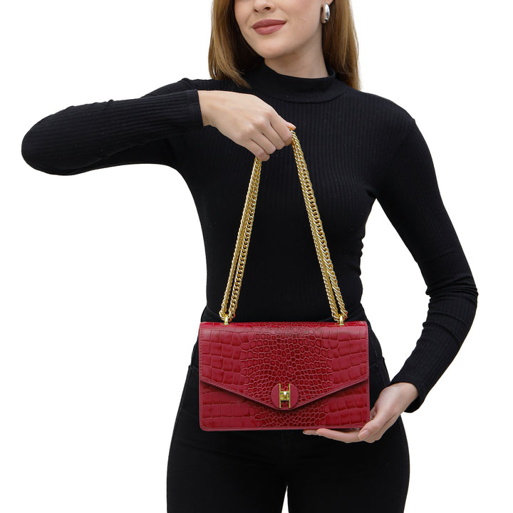 Small Croco Leather Shoulder Bag - Plumberry