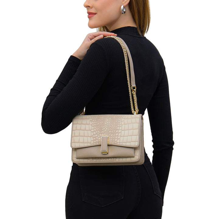 Small Croco Franzy Leather Shoulder Bag - Frost