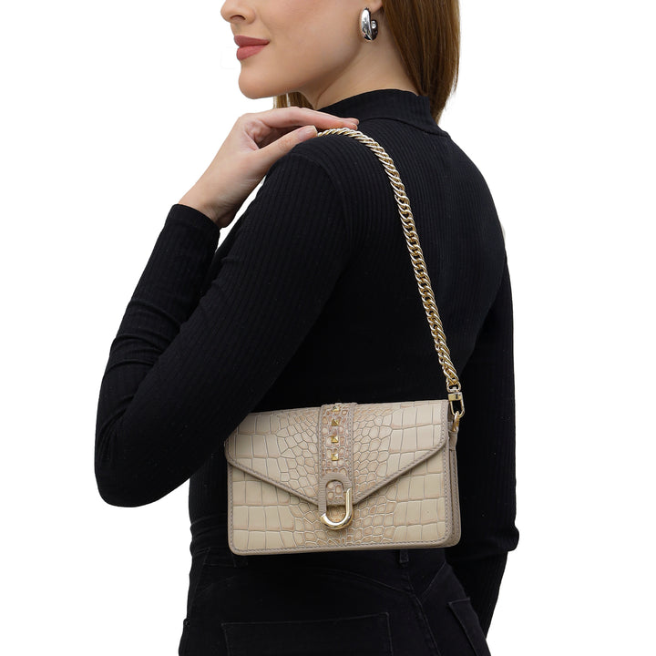 Small Croco Leather Shoulder Bag - Frost