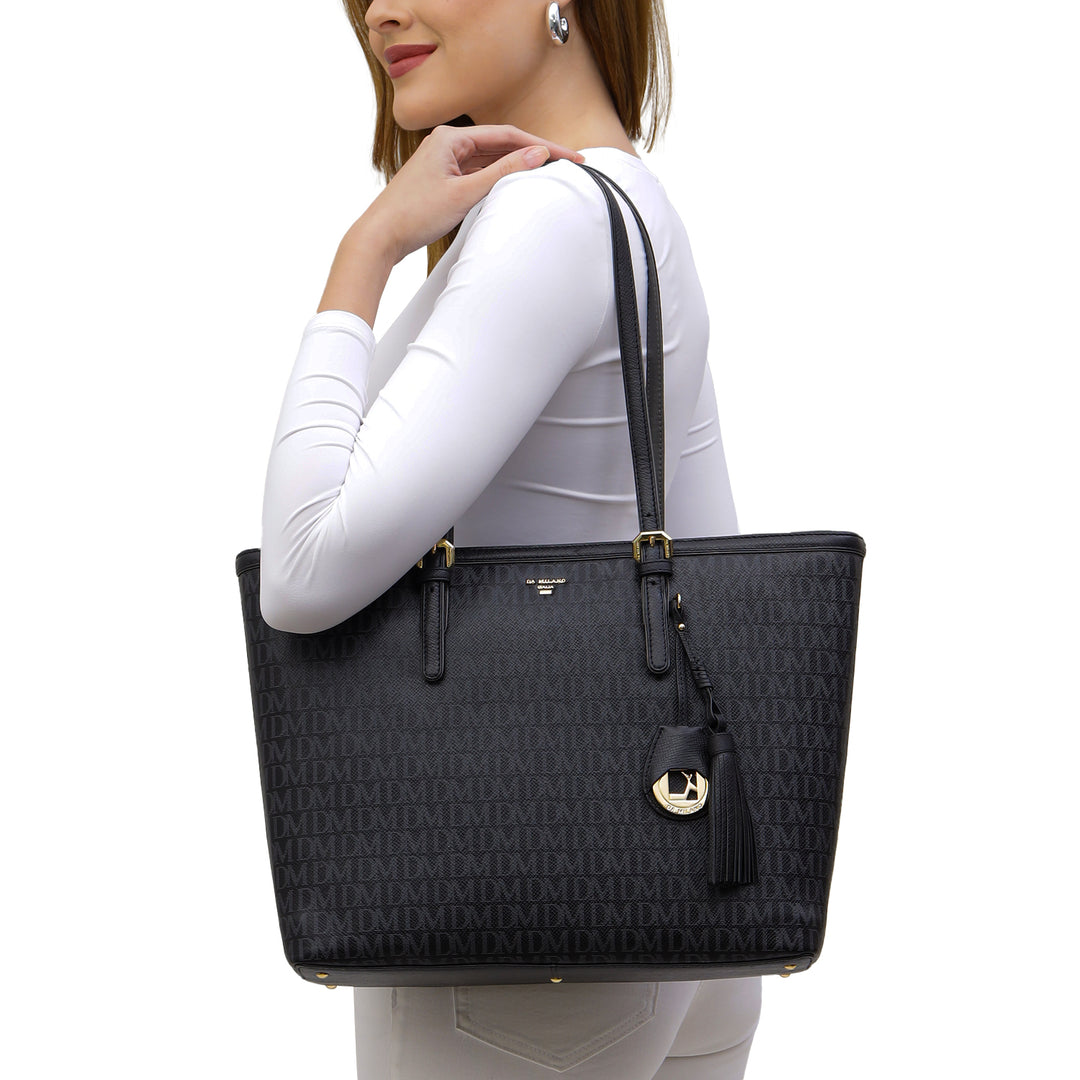 Medium Monogram Leather Tote - Black
