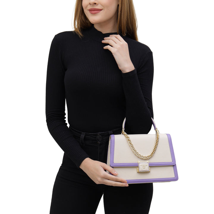 Small Franzy Leather Satchel - Beige