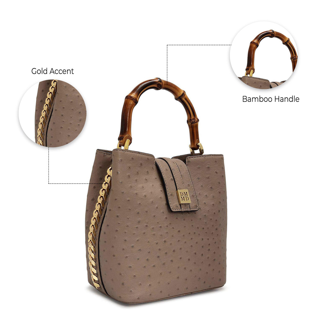 Small Ostrich Leather Satchel - Slate