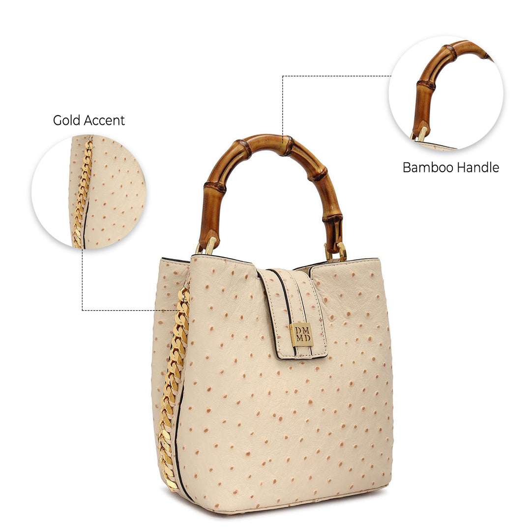 Small Ostrich Leather Satchel - Vanilla