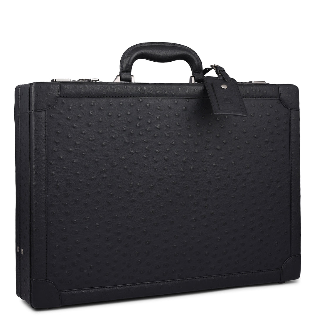 Ostrich Leather Brief Case - Black