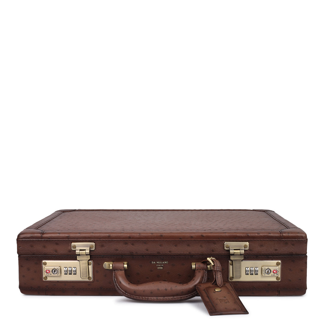 Ostrich Leather Brief Case - Brown