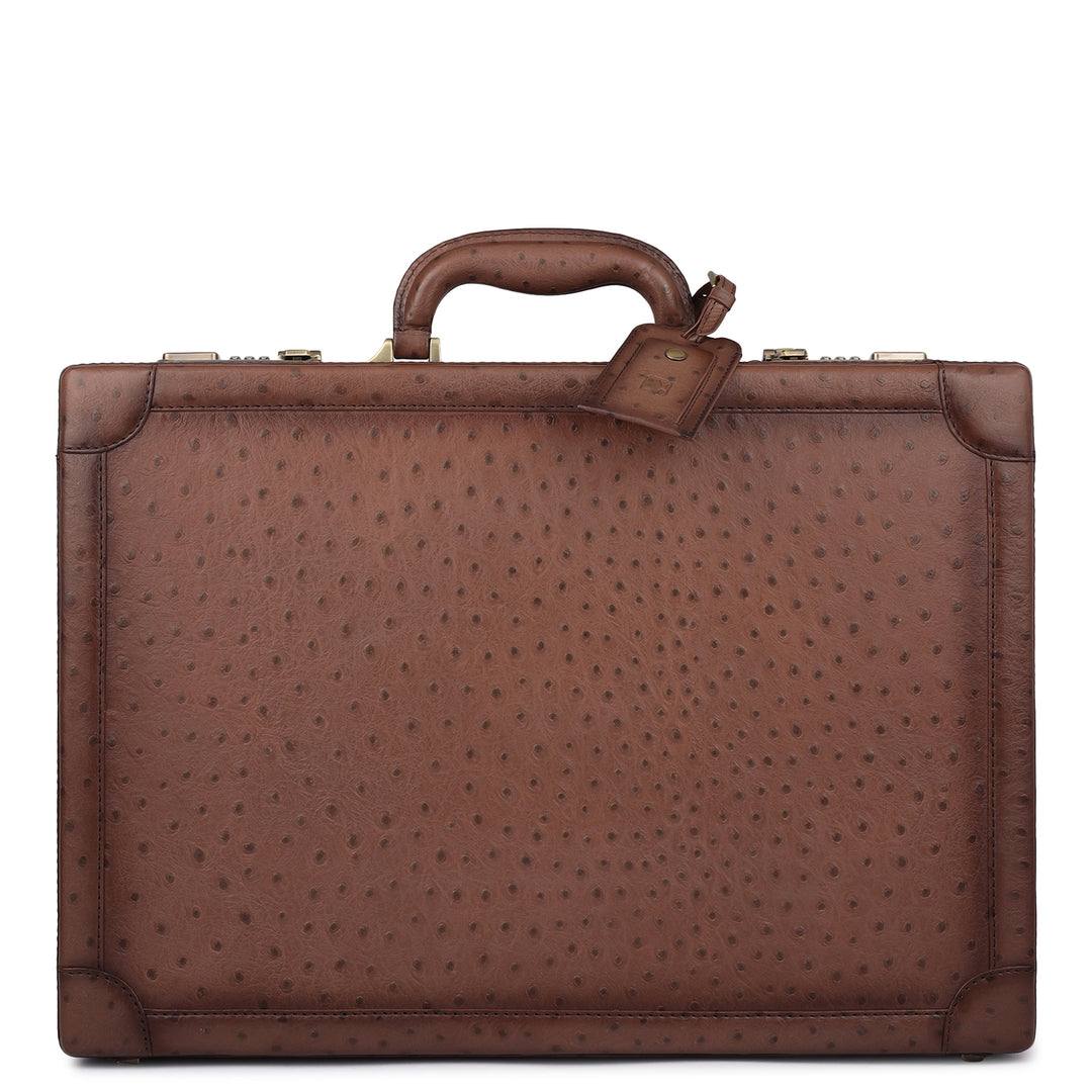 Ostrich Leather Brief Case - Brown
