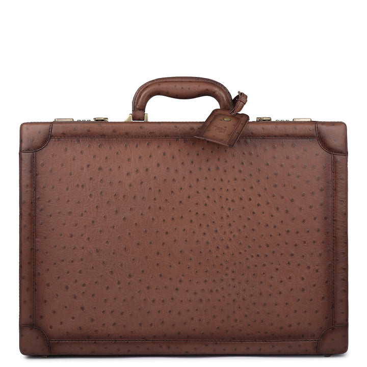 Ostrich Leather Brief Case - Brown