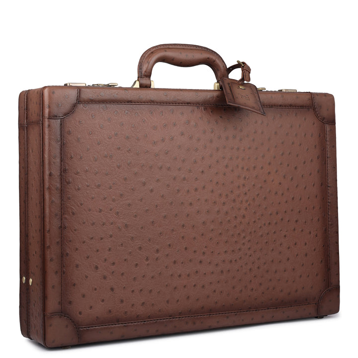 Ostrich Leather Brief Case - Brown