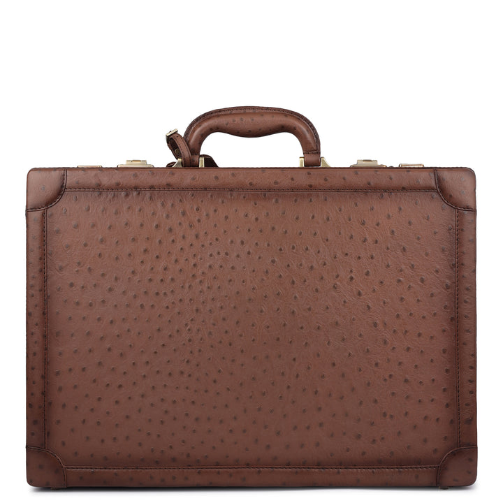 Ostrich Leather Brief Case - Brown