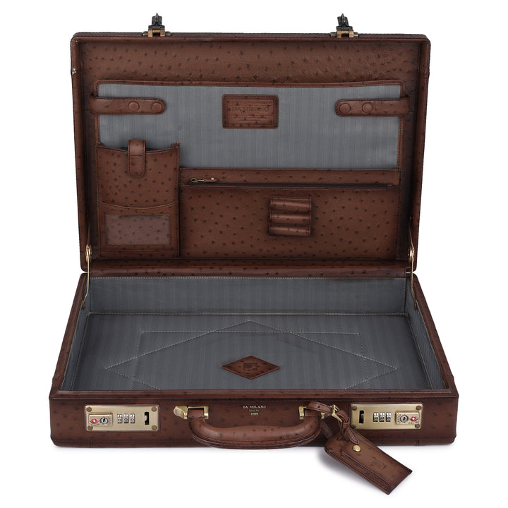 Ostrich Leather Brief Case - Brown