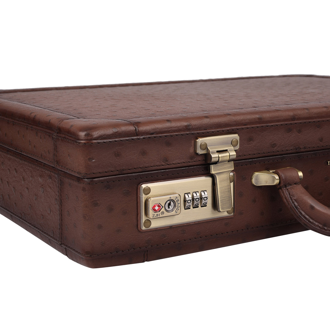 Ostrich Leather Brief Case - Brown