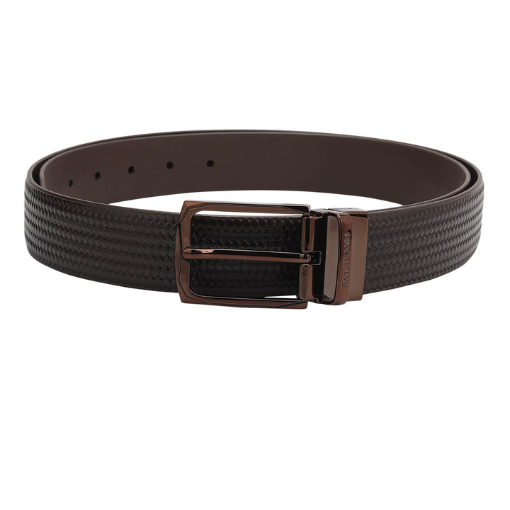 Semi Formal Mat Emboss Leather Mens Belt - Brown