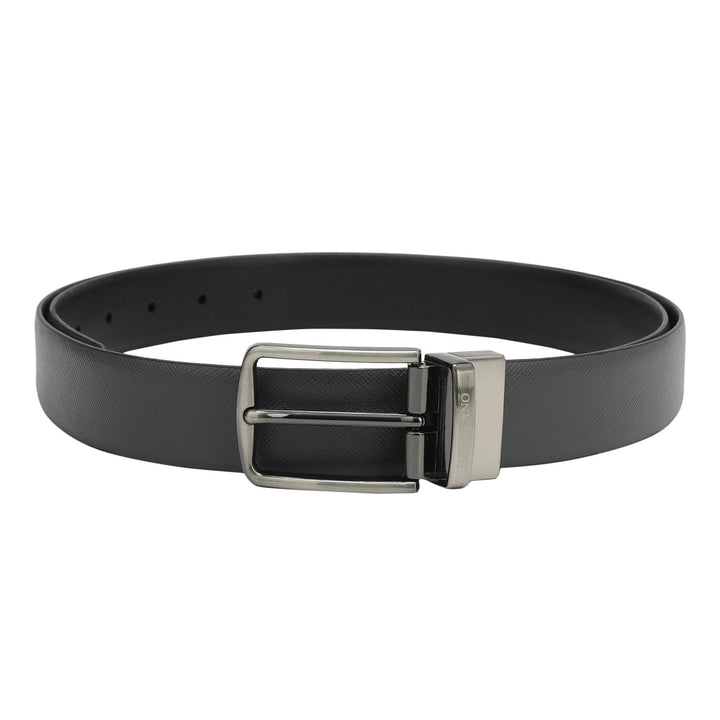 Formal Saffiano Leather Mens Belt - Grey & Black