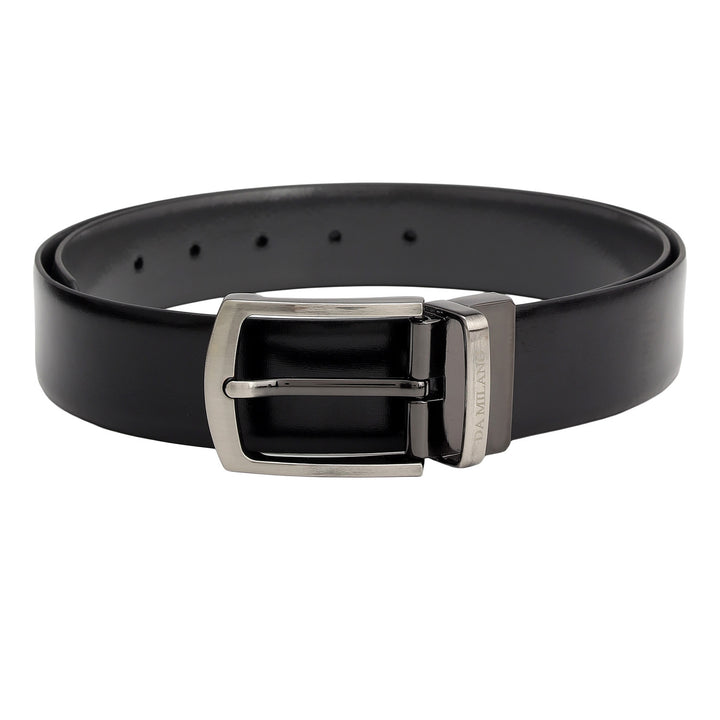 Semi Formal Aztec Leather Reversible Mens Belt - Black & Grey