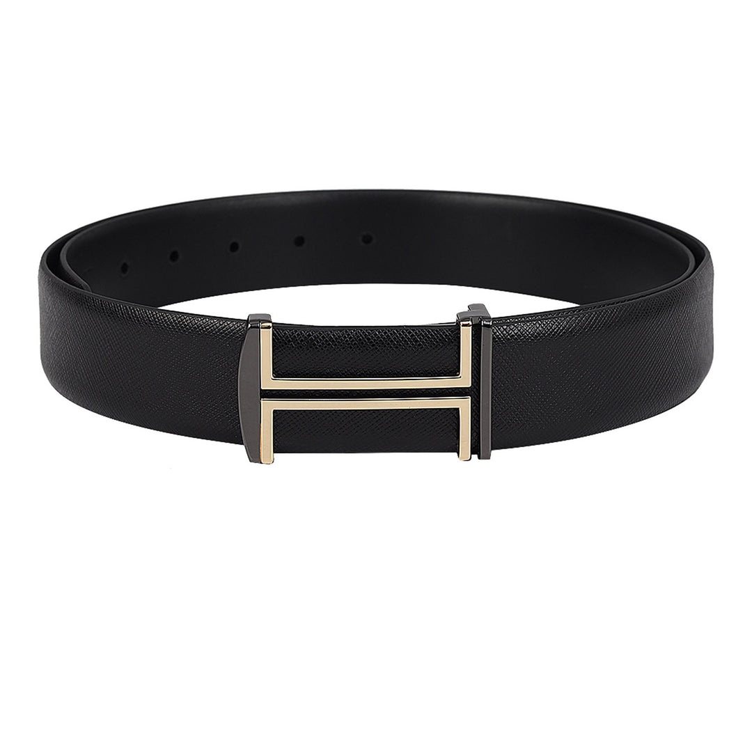 Casual Saffiano Leather Mens Belt - Black