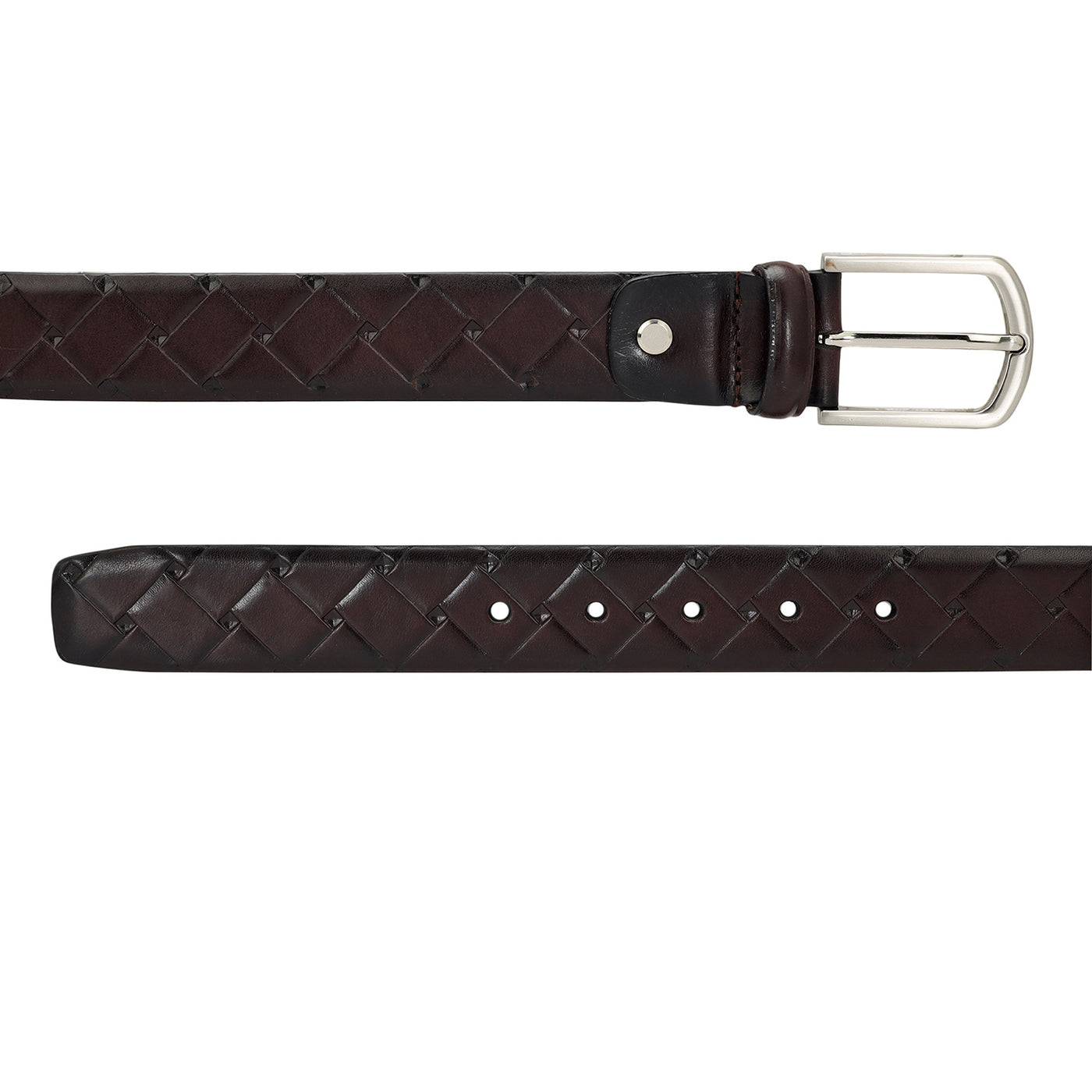 Casual Mat Emboss Leather Mens Belt - Brown