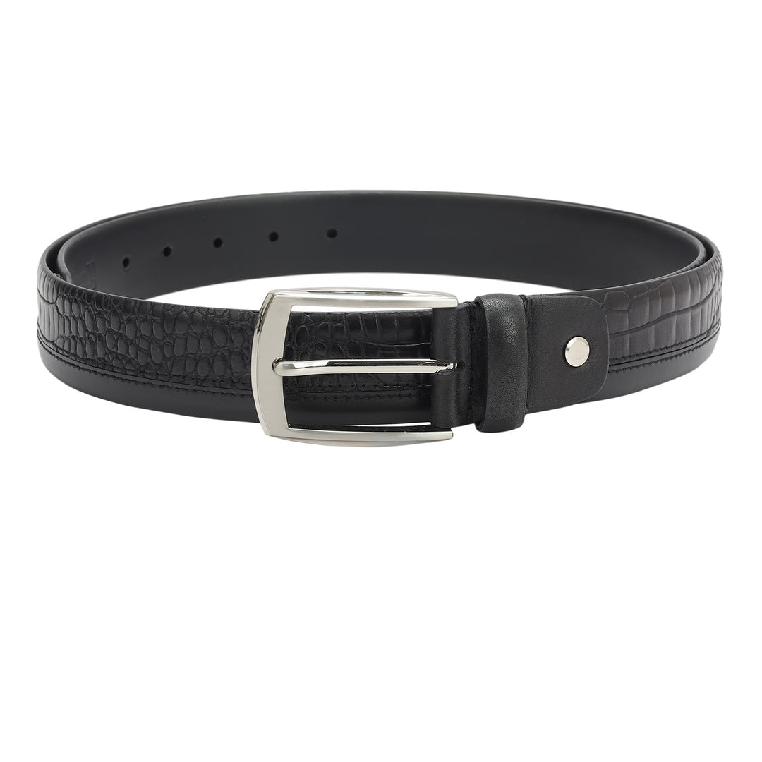 Casual Croco Plain Leather Mens Belt - Black