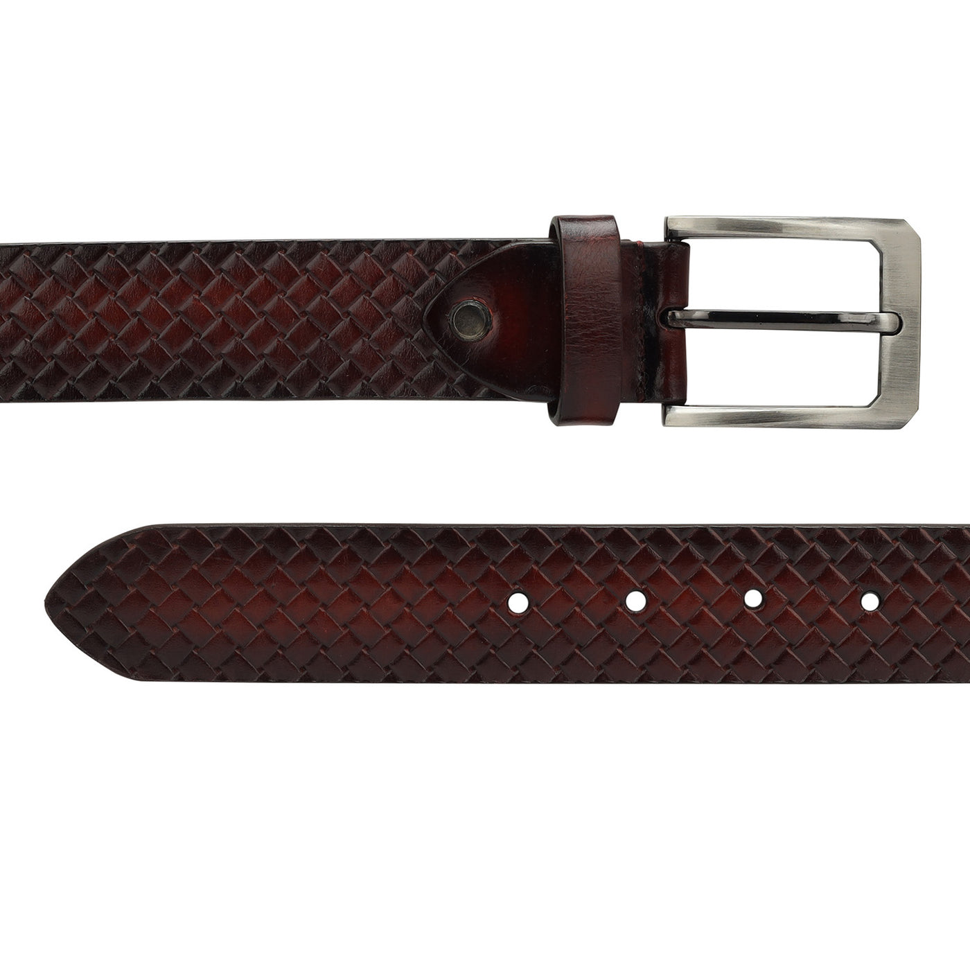 Formal Mat Emboss Leather Mens Belt - Berry