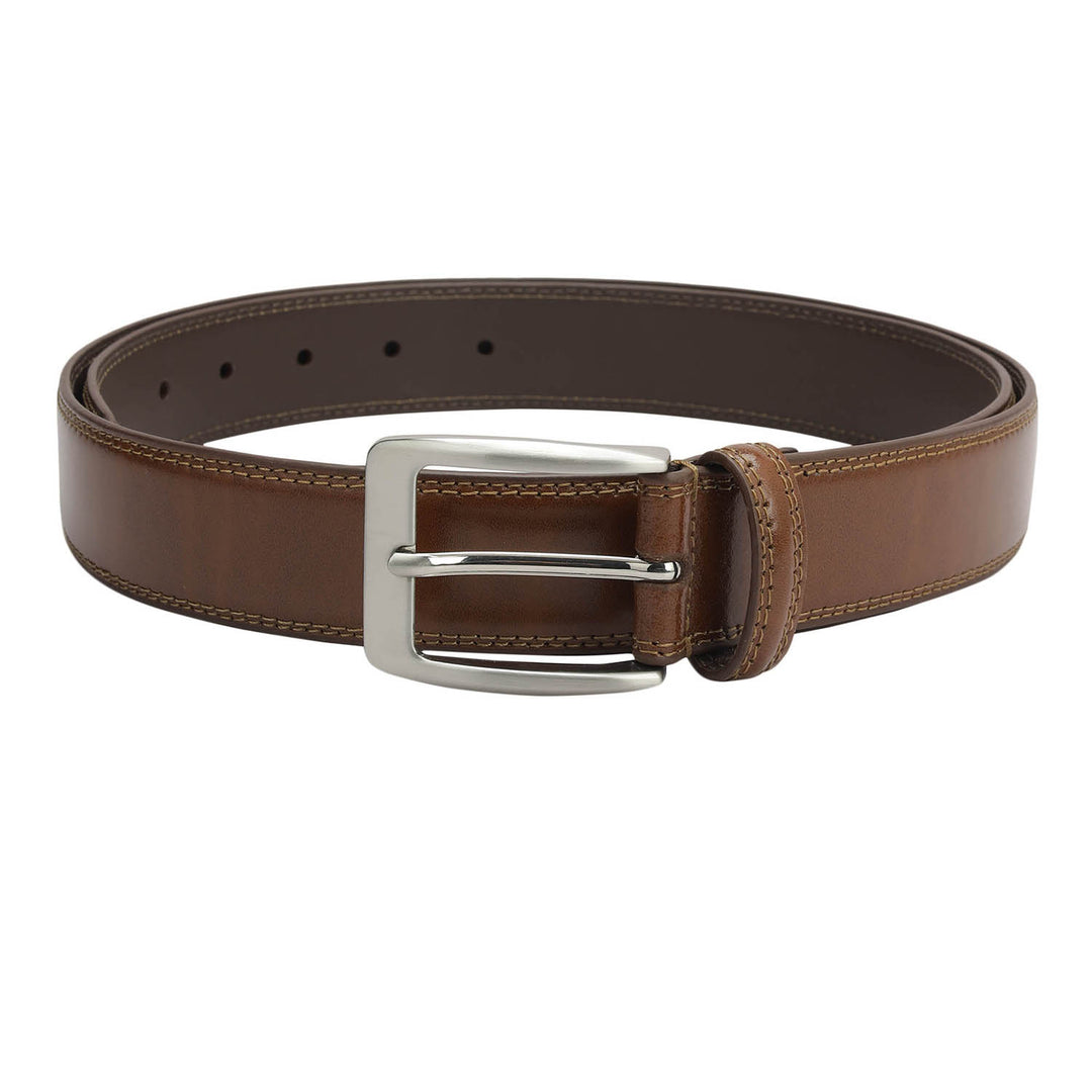 Formal Plain Leather Mens Belt - Cognac