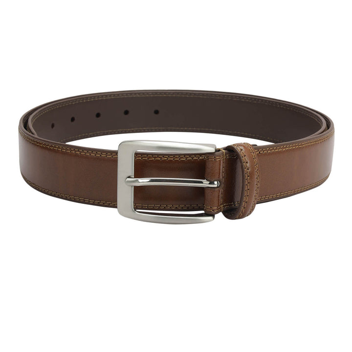 Formal Plain Leather Mens Belt - Cognac