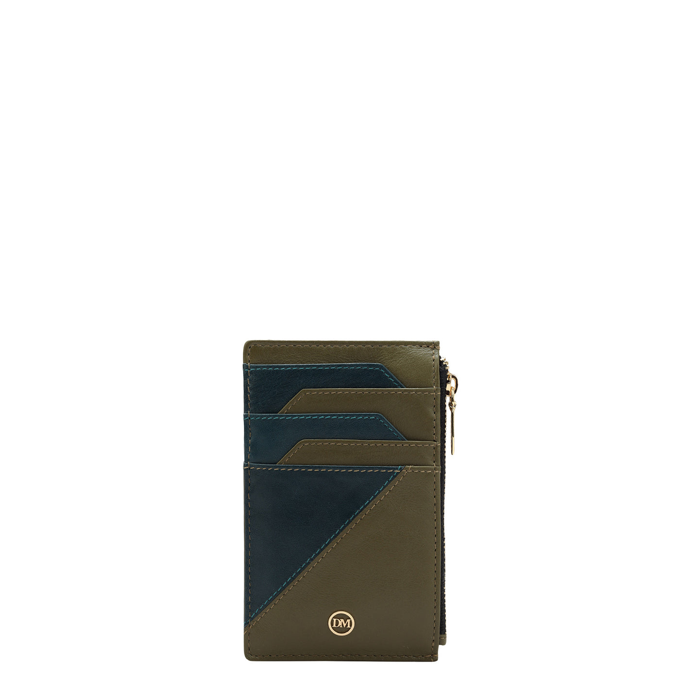 Plain Leather Card Case - Green & Blue