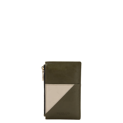 Plain Leather Card Case - Green & Ivory