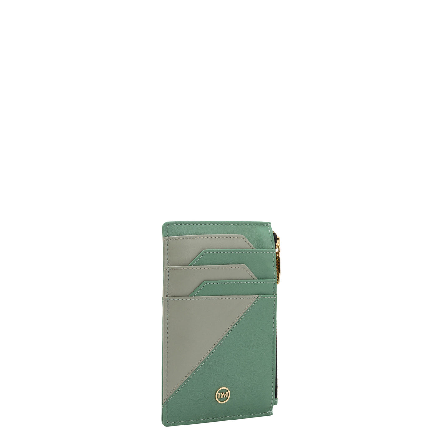 Plain Leather Card Case - Light Green & Grey