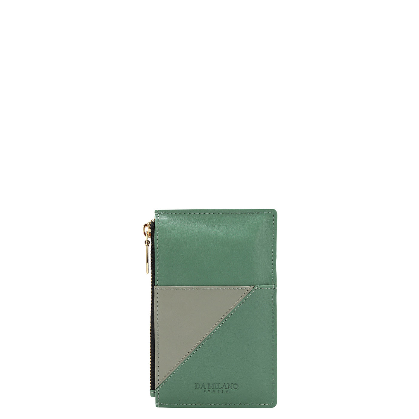 Plain Leather Card Case - Light Green & Grey