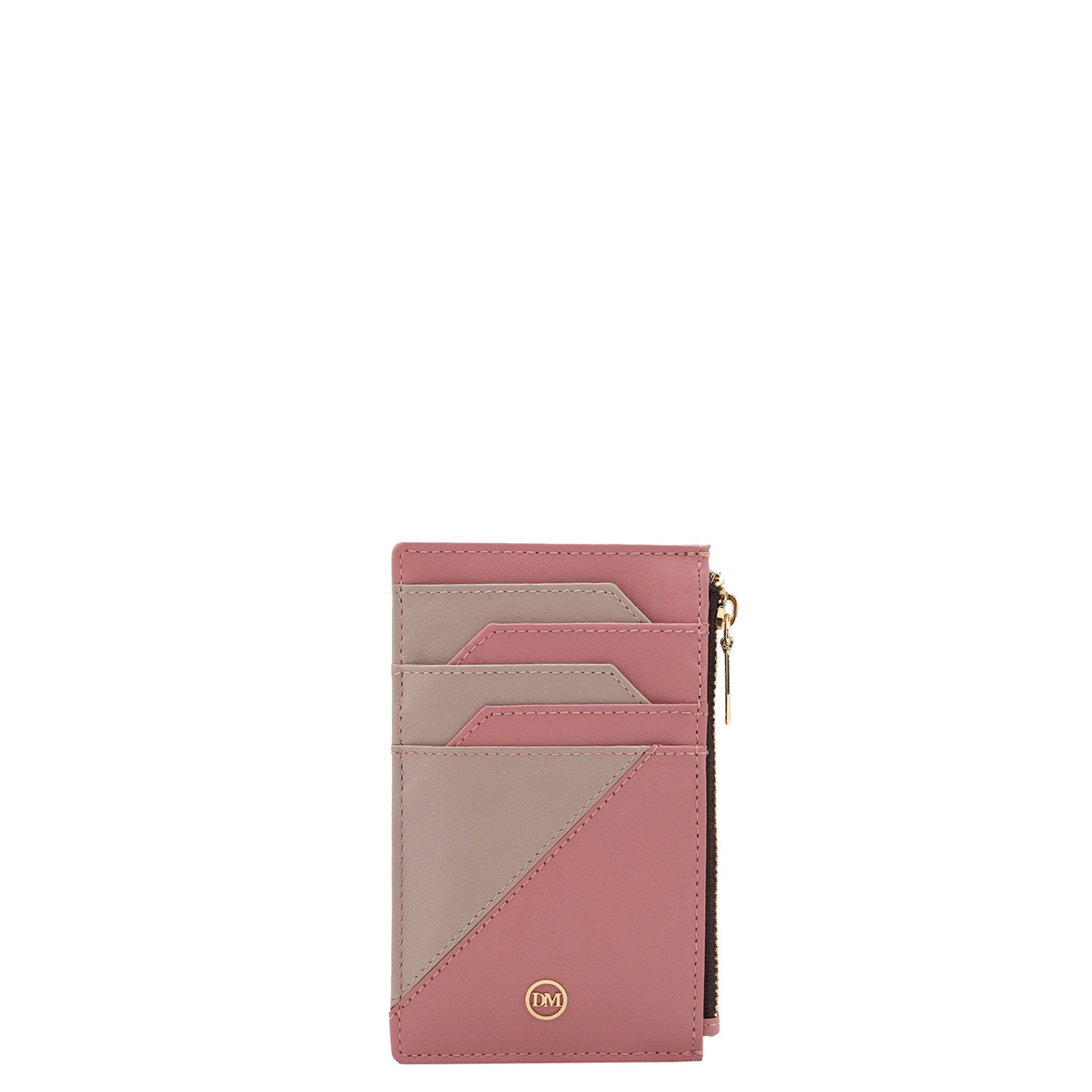 Plain Leather Card Case - Pink & Grey