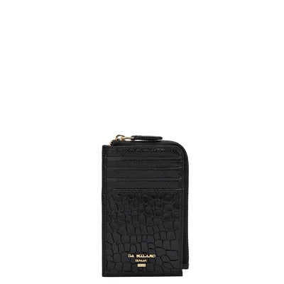 Croco Franzy Leather Card Case - Black