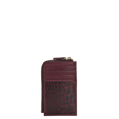 Croco Franzy Leather Card Case - Wine