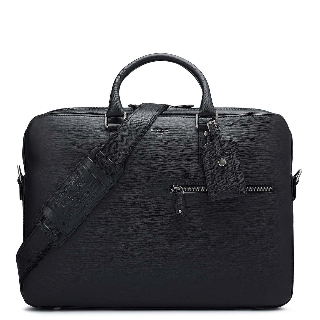 Aztec Leather Laptop Bag - Black