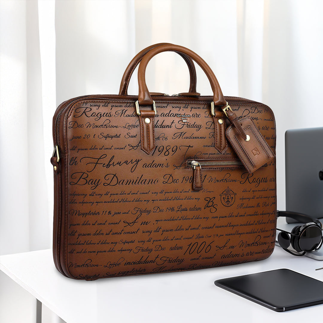 Signato Leather Laptop Bag - Cognac