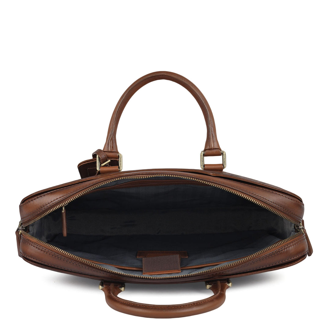 Signato Leather Laptop Bag - Cognac