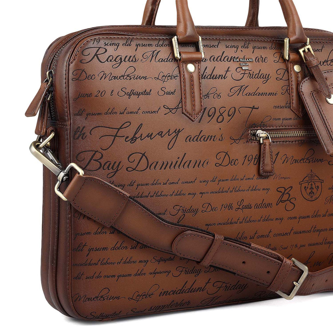 Signato Leather Laptop Bag - Cognac