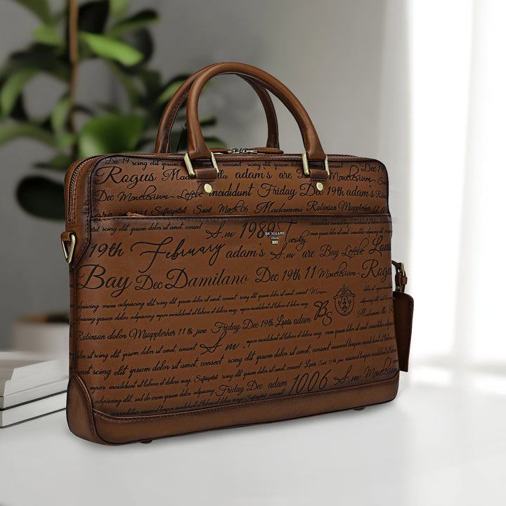 Signato Leather Laptop Bag - Cognac