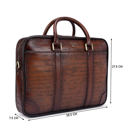 Cognac Signato Leather Laptop Bag - Upto 14"