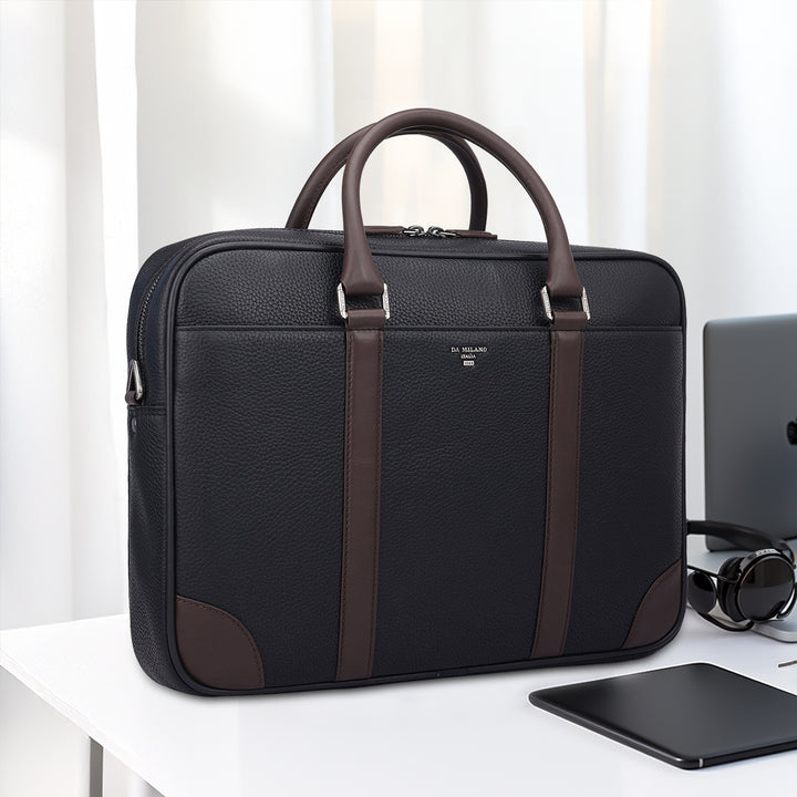 Wax Leather Laptop Bag - Black