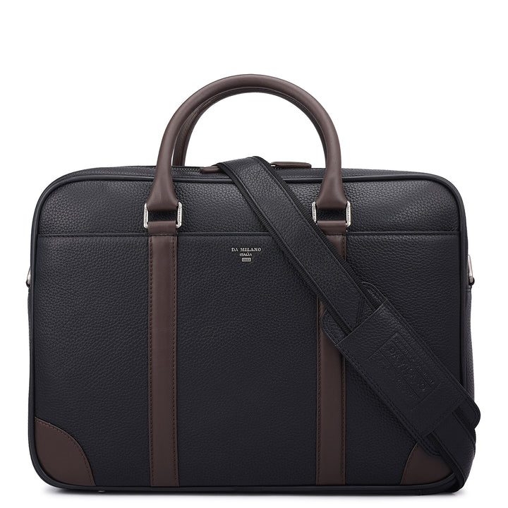 Wax Leather Laptop Bag - Black