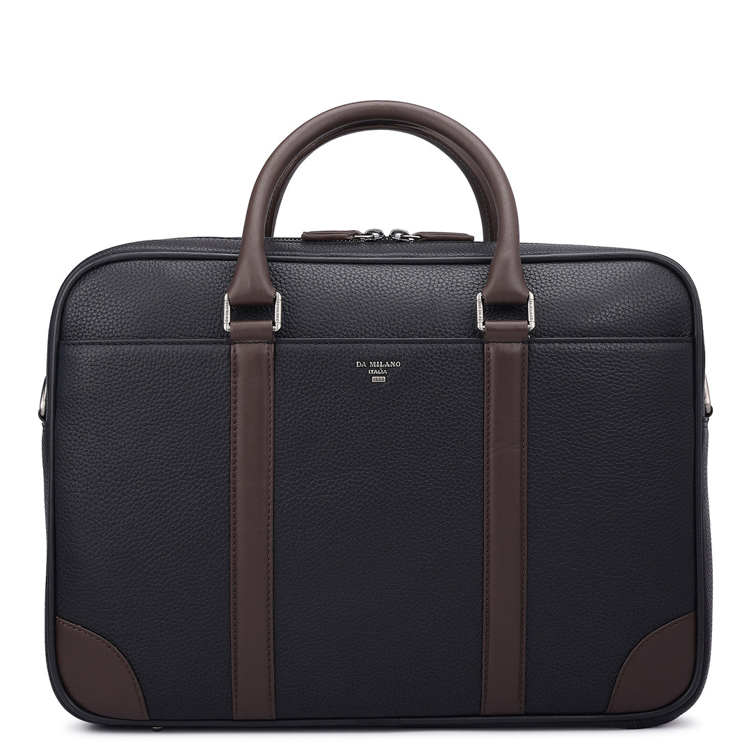 Wax Leather Laptop Bag - Black