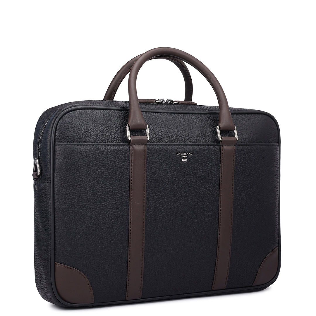 Wax Leather Laptop Bag - Black