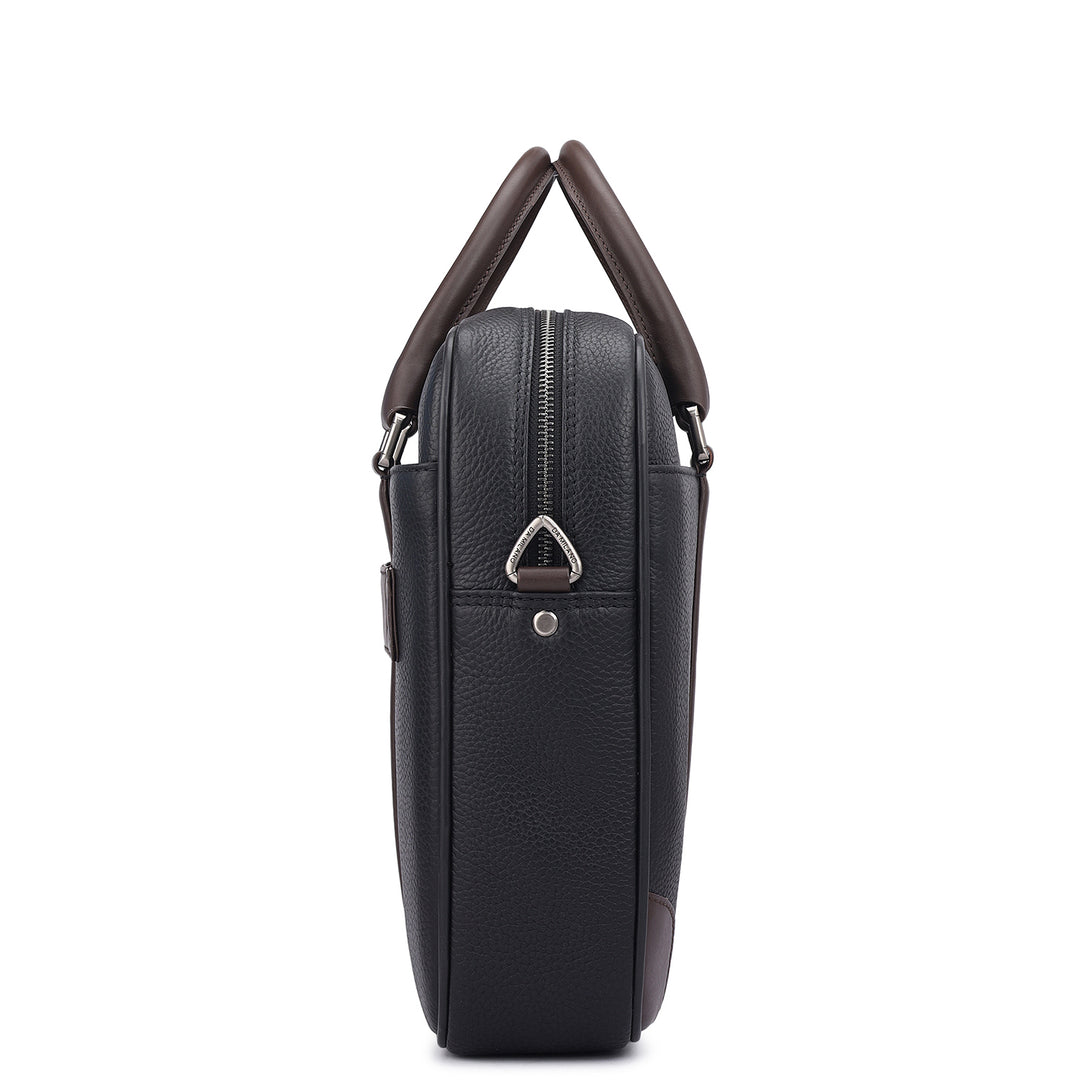 Wax Leather Laptop Bag - Black